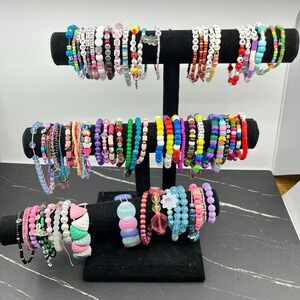 74 Piece Bulk Wearable Beaded Bracelet Jewelry Lot 1.14 lbs Colorful Vintage Y2K